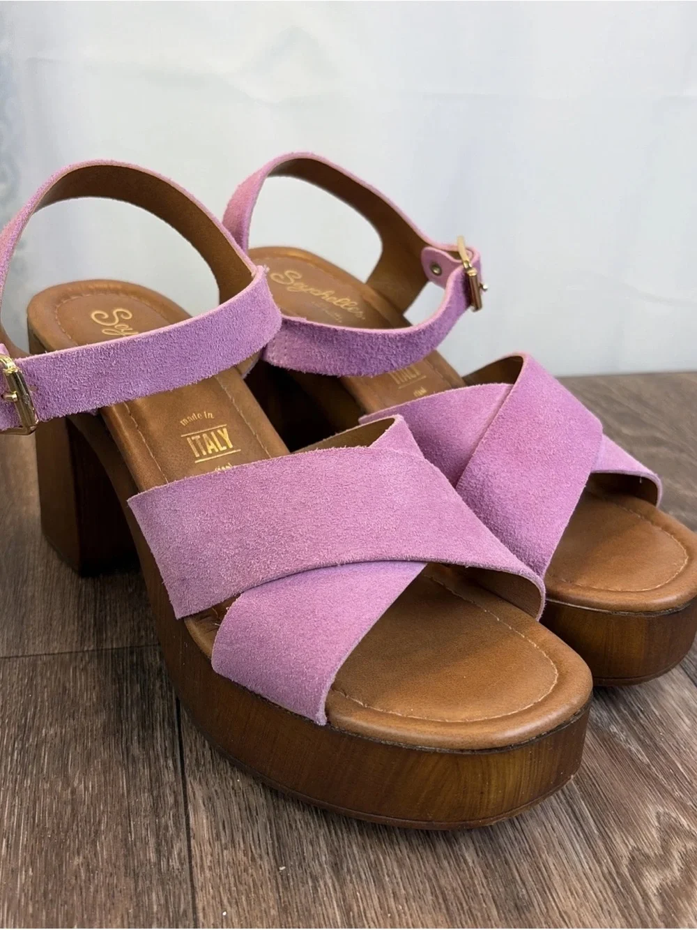 Seychelles Paloma Purple Orchid Suede Platform Sandals 6.5 Boho Chic Hippie